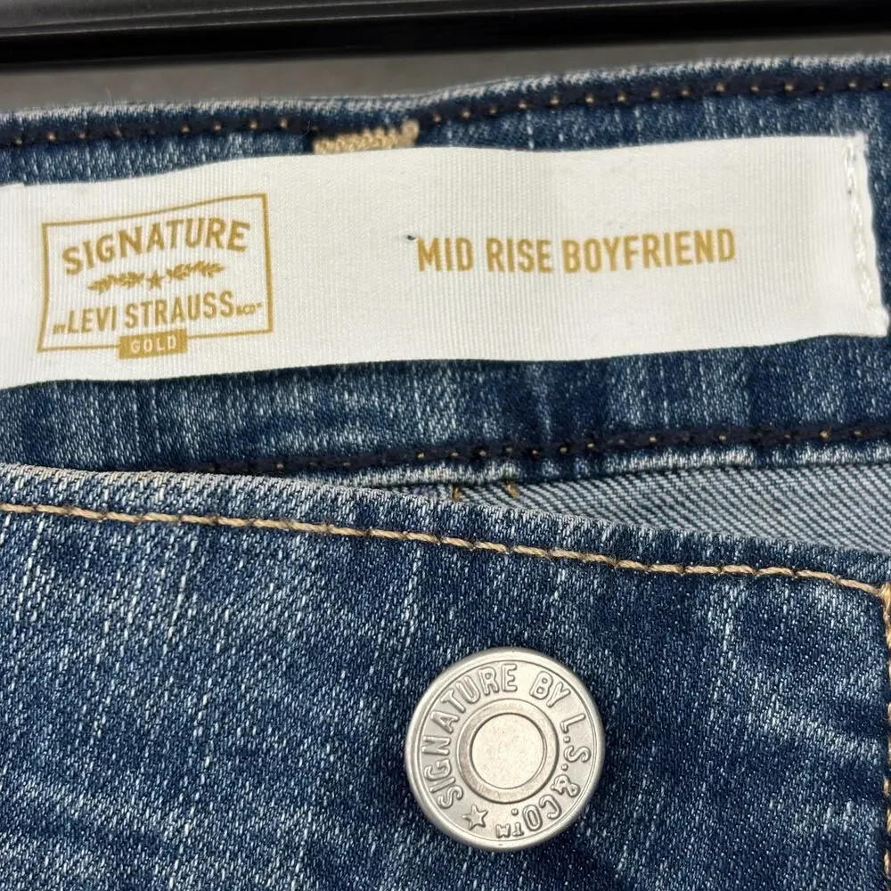 Levi Signature Slim Boyfriend Ankle Jeans Mid Rise Size 24 Stretch Denim Cuffed
